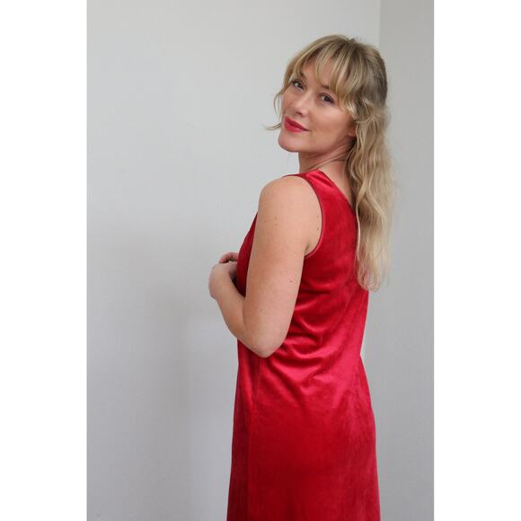 1990's Vintage Private Luxuries Holiday Red Velvet Slip Dress ~ Women's SM to MD - Picture 8 of 10